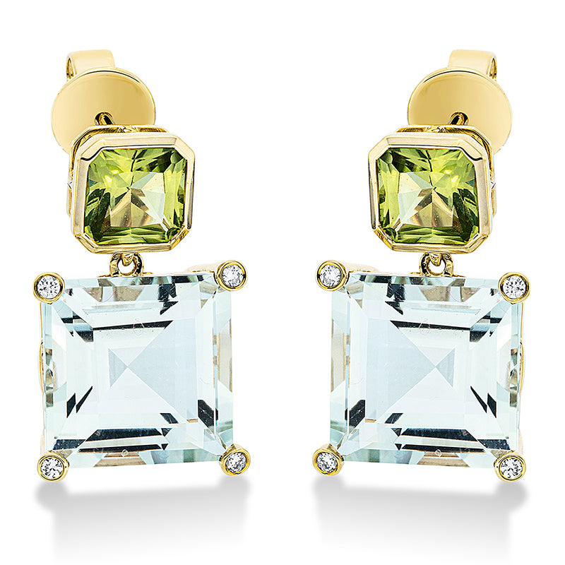 Ohrschmuck mit Peridot  aus 750/-18 Karat Gelbgold mit 8 Diamanten 0