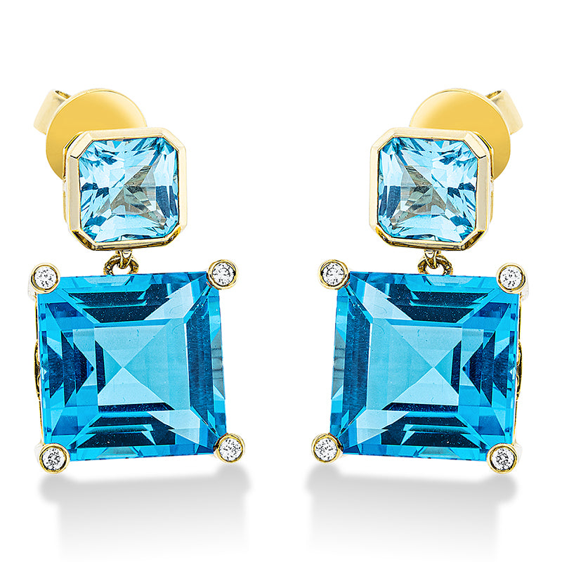 Ohrschmuck mit Topas  aus 750/-18 Karat Gelbgold mit 8 Diamanten 0
