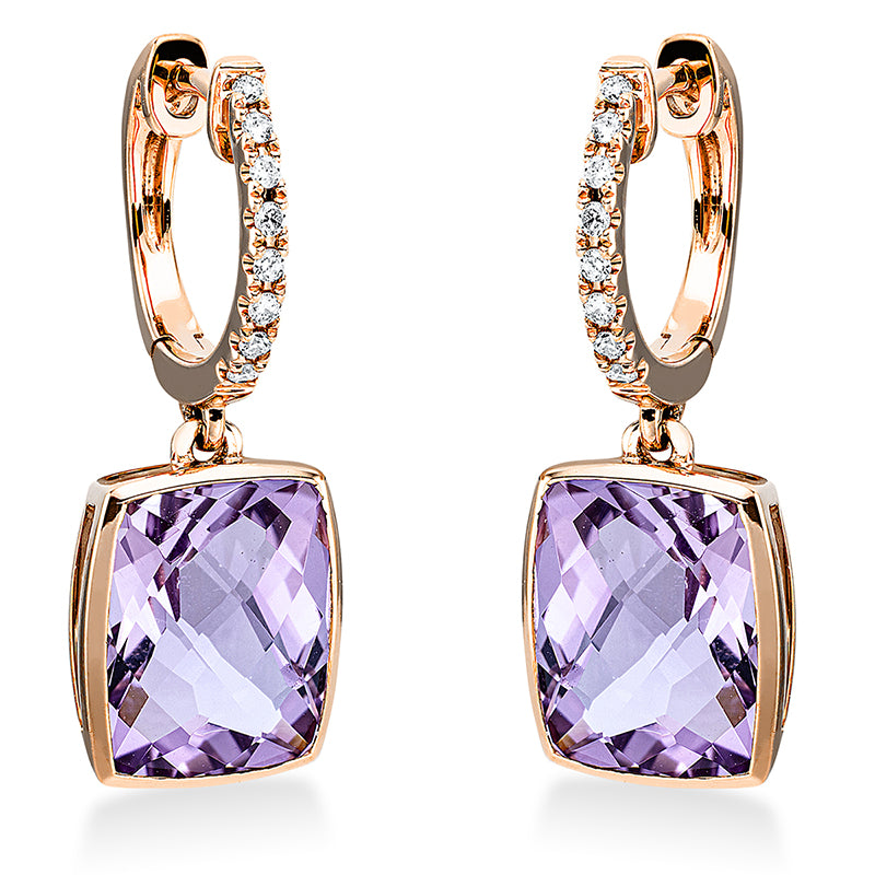Ohrschmuck mit Amethyst  aus 750/-18 Karat Rotgold mit 16 Diamanten 0