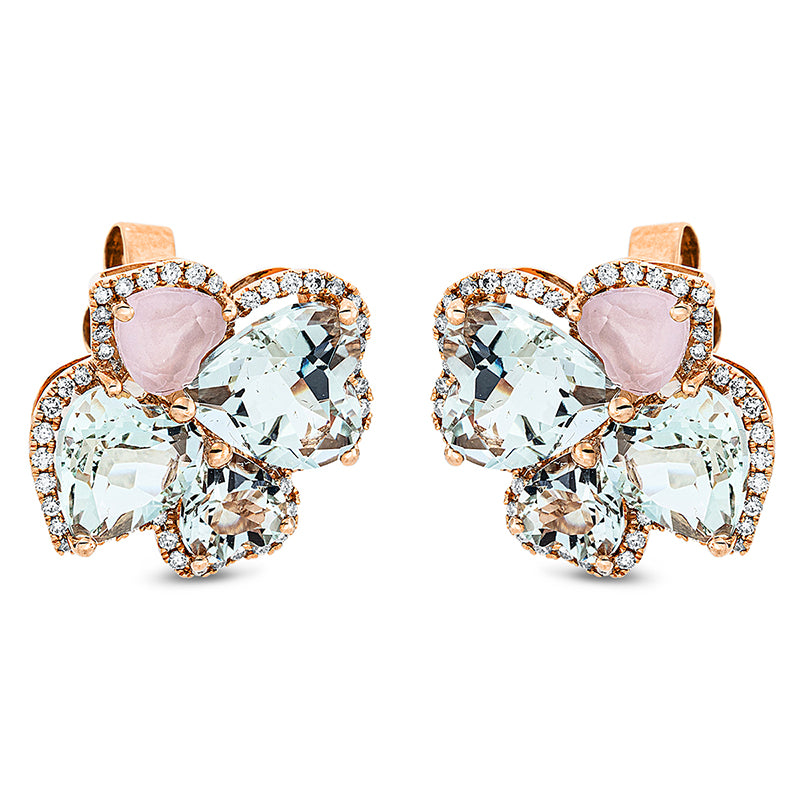 Ohrstecker mit Rosenquarz  aus 750/-18 Karat Rotgold mit 100 Diamanten 0