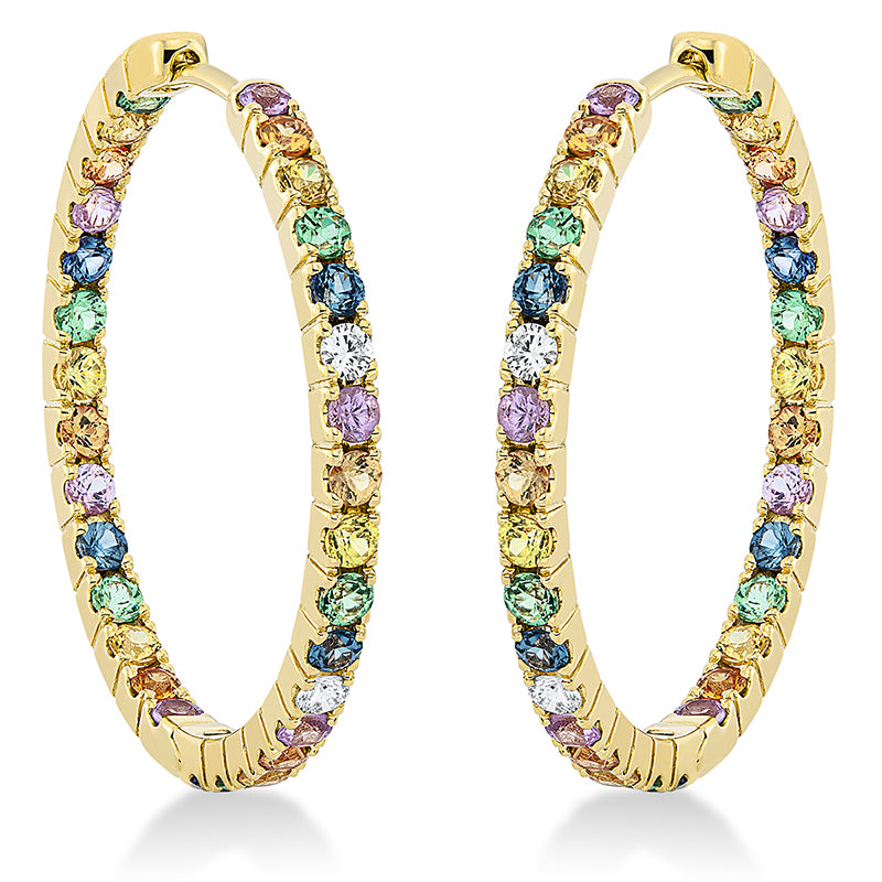Creolen mit Saphir  aus 750/-18 Karat Gelbgold mit 4 Diamanten 0