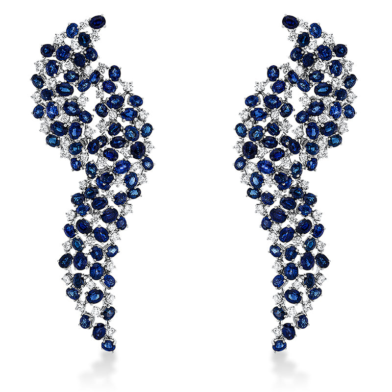 Ohrschmuck mit Saphir  aus 750/-18 Karat Weißgold mit 94 Diamanten 4