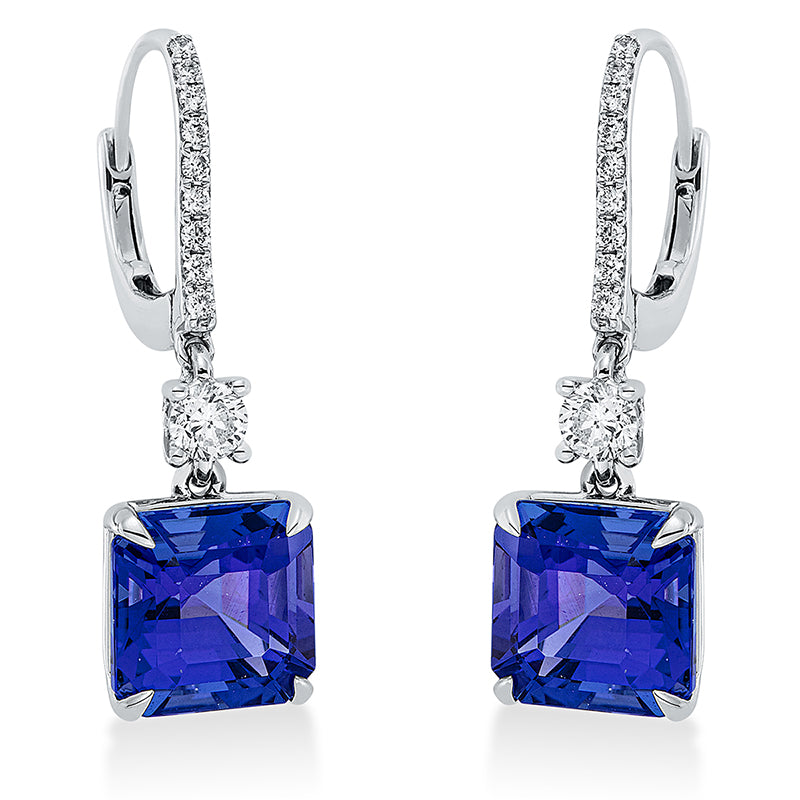 Ohrschmuck mit Tansanit  aus 750/-18 Karat Weißgold mit 20 Diamanten 0