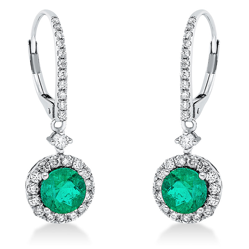 Ohrschmuck mit Smaragd  aus 750/-18 Karat Weißgold mit 54 Diamanten 0