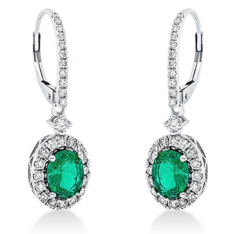 Ohrschmuck mit Smaragd  aus 750/-18 Karat Weißgold mit 60 Diamanten 0