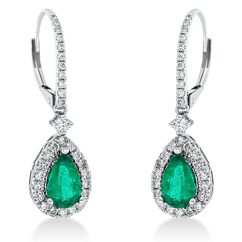 Ohrschmuck mit Smaragd  aus 750/-18 Karat Weißgold mit 60 Diamanten 0