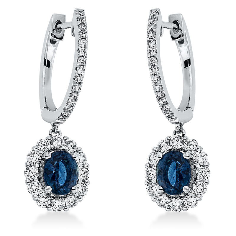 Ohrschmuck mit Saphir  aus 750/-18 Karat Weißgold mit 54 Diamanten 0