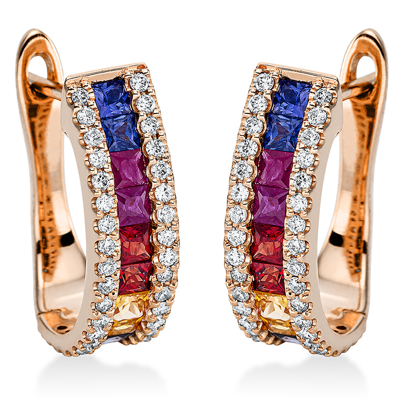 Creolen mit Saphir  aus 750/-18 Karat Rotgold mit 72 Diamanten 0