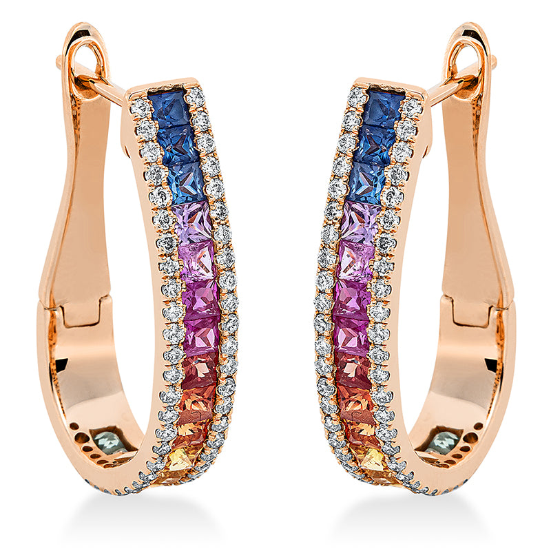 Creolen mit Saphir  aus 750/-18 Karat Rotgold mit 112 Diamanten 0