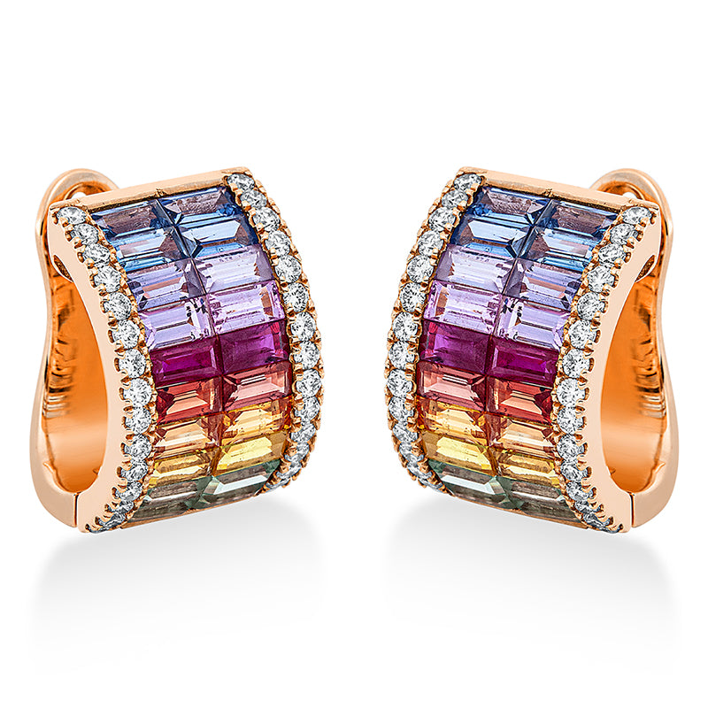 Creolen mit Saphir  aus 750/-18 Karat Rotgold mit 60 Diamanten 0