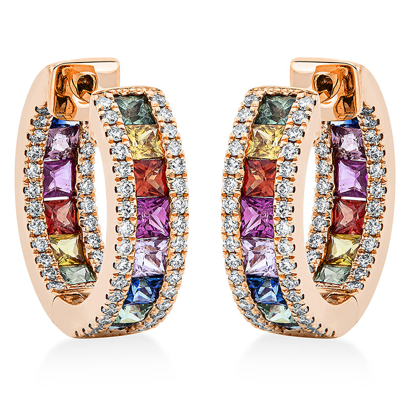 Creolen mit Saphir  aus 750/-18 Karat Rotgold mit 116 Diamanten 0
