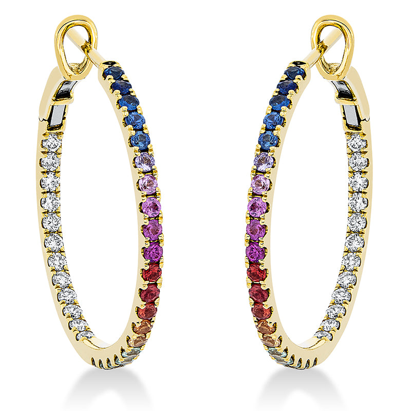 Creolen mit Saphir  aus 750/-18 Karat Gelbgold mit 24 Diamanten 0