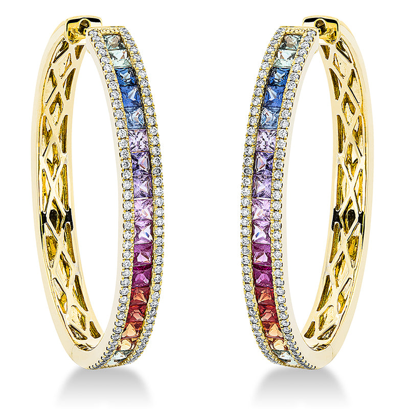 Creolen mit Saphir  aus 750/-18 Karat Gelbgold mit 172 Diamanten 0