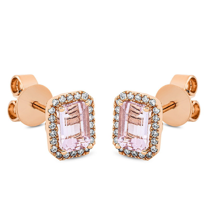 Ohrstecker mit Morganit  aus 750/-18 Karat Rotgold mit 44 Diamanten 0