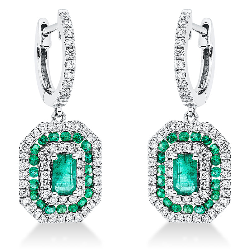 Ohrschmuck mit Smaragd  aus 750/-18 Karat Weißgold mit 116 Diamanten 0