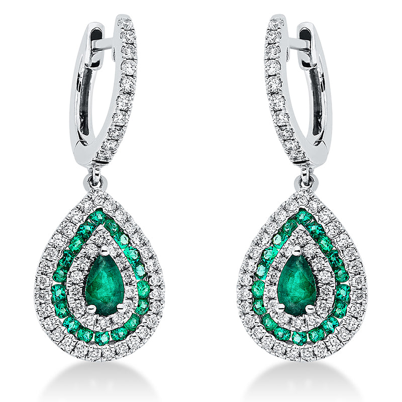 Ohrschmuck mit Smaragd  aus 750/-18 Karat Weißgold mit 106 Diamanten 0