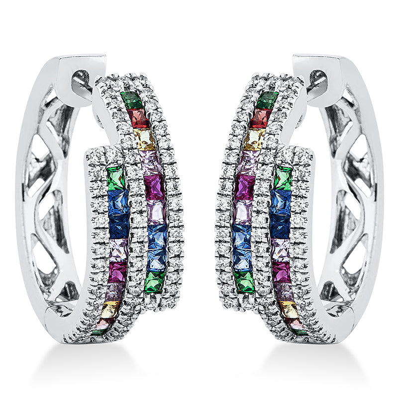 Creolen mit Saphir  aus 750/-18 Karat Weißgold mit 122 Diamanten 0