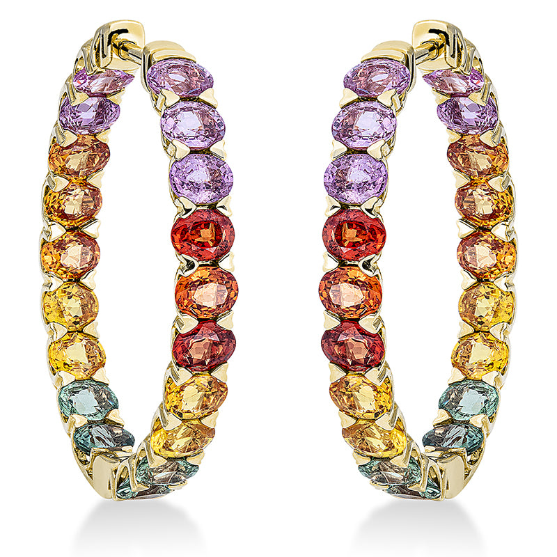 Creolen mit Saphir  aus 750/-18 Karat Gelbgold mit 160 Diamanten 0