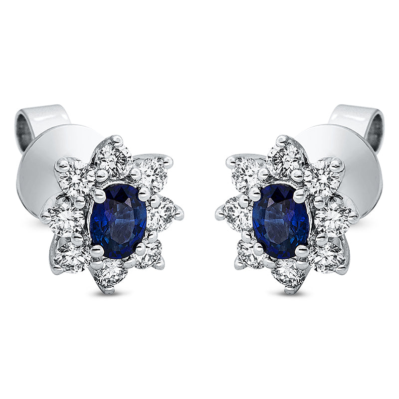 Ohrstecker mit Saphir  aus 750/-18 Karat Weißgold mit 16 Diamanten 0