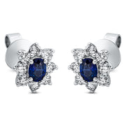 Ohrstecker mit Saphir  aus 750/-18 Karat Weißgold mit 16 Diamanten 0