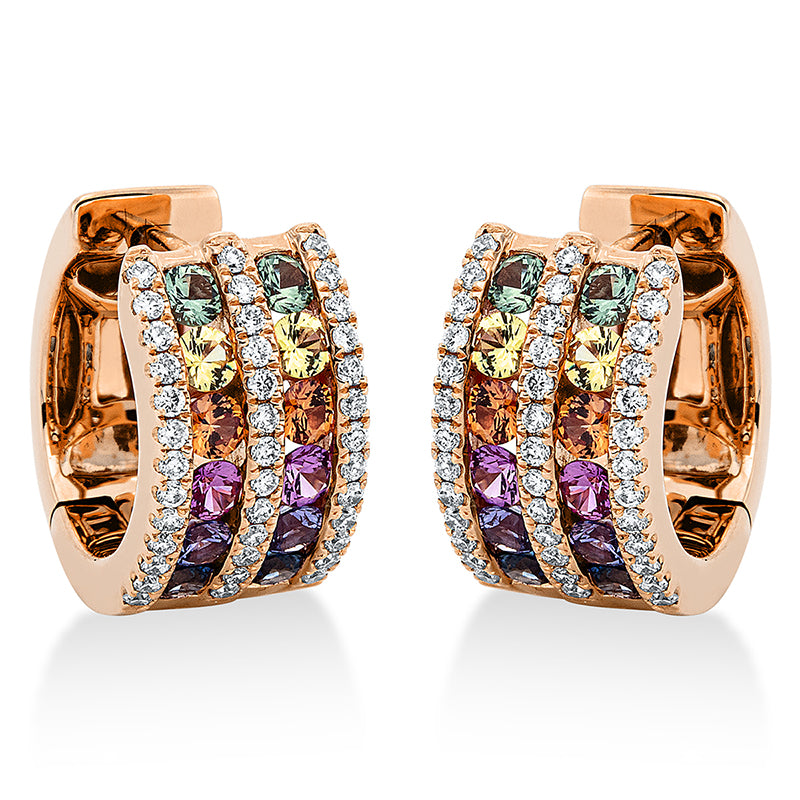 Creolen mit Saphir  aus 750/-18 Karat Rotgold mit 78 Diamanten 0