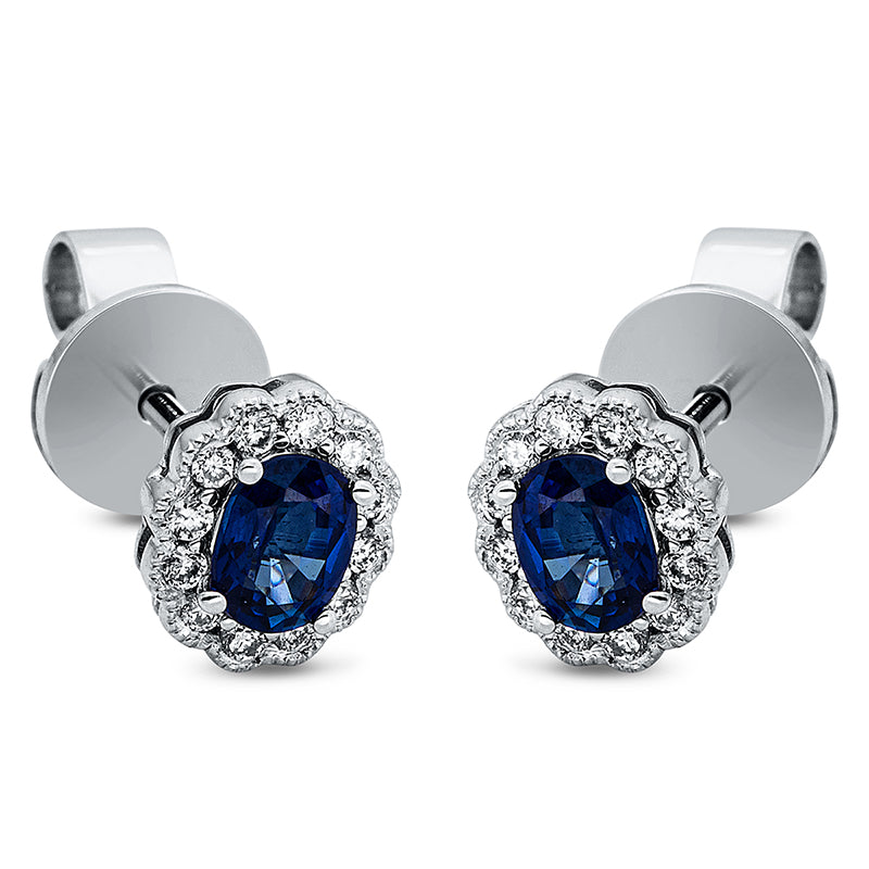 Ohrstecker mit Saphir  aus 750/-18 Karat Weißgold mit 24 Diamanten 0