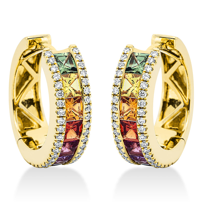 Creolen mit Saphir  aus 750/-18 Karat Gelbgold mit 80 Diamanten 0