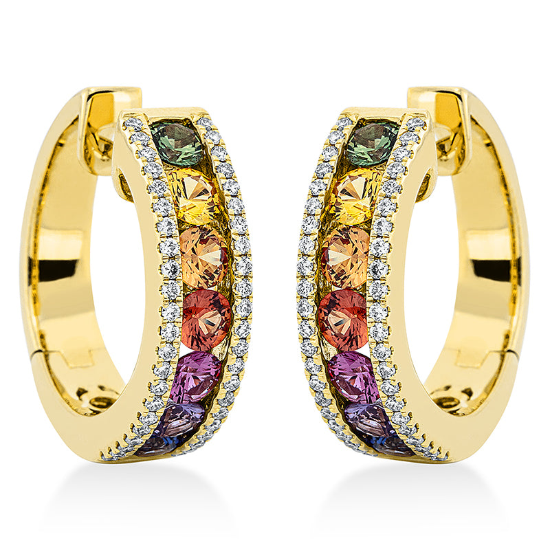 Creolen mit Saphir  aus 750/-18 Karat Gelbgold mit 88 Diamanten 0