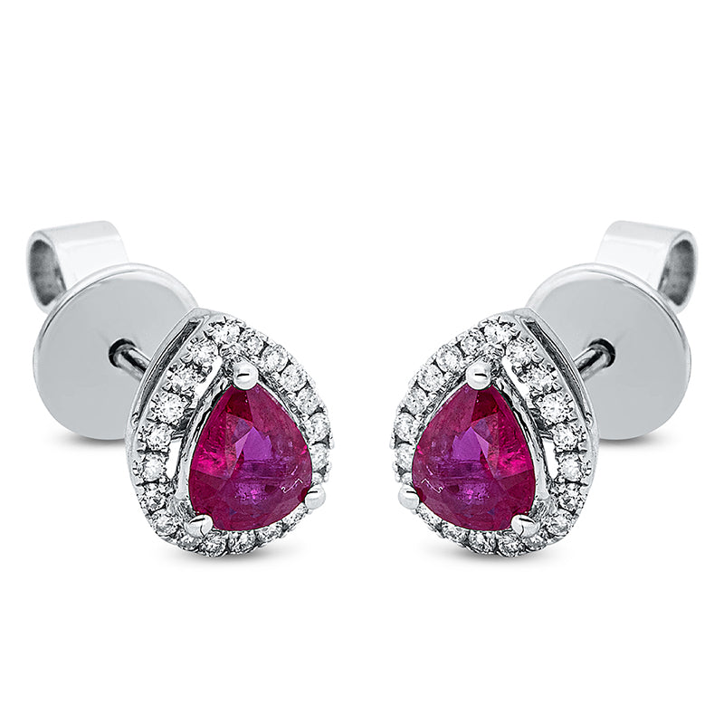 Ohrstecker mit Rubin  aus 750/-18 Karat Weißgold mit 40 Diamanten 0
