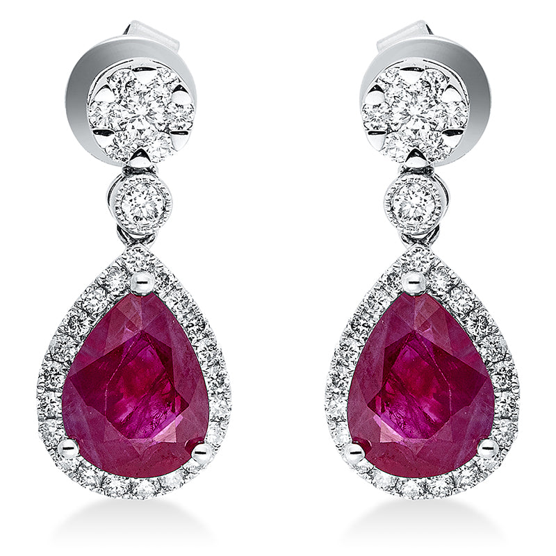 Ohrschmuck mit Rubin  aus 750/-18 Karat Weißgold mit 58 Diamanten 0