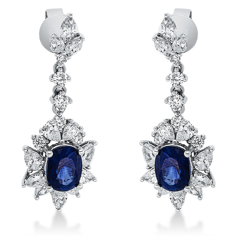 Ohrschmuck mit Saphir  aus 750/-18 Karat Weißgold mit 36 Diamanten 1