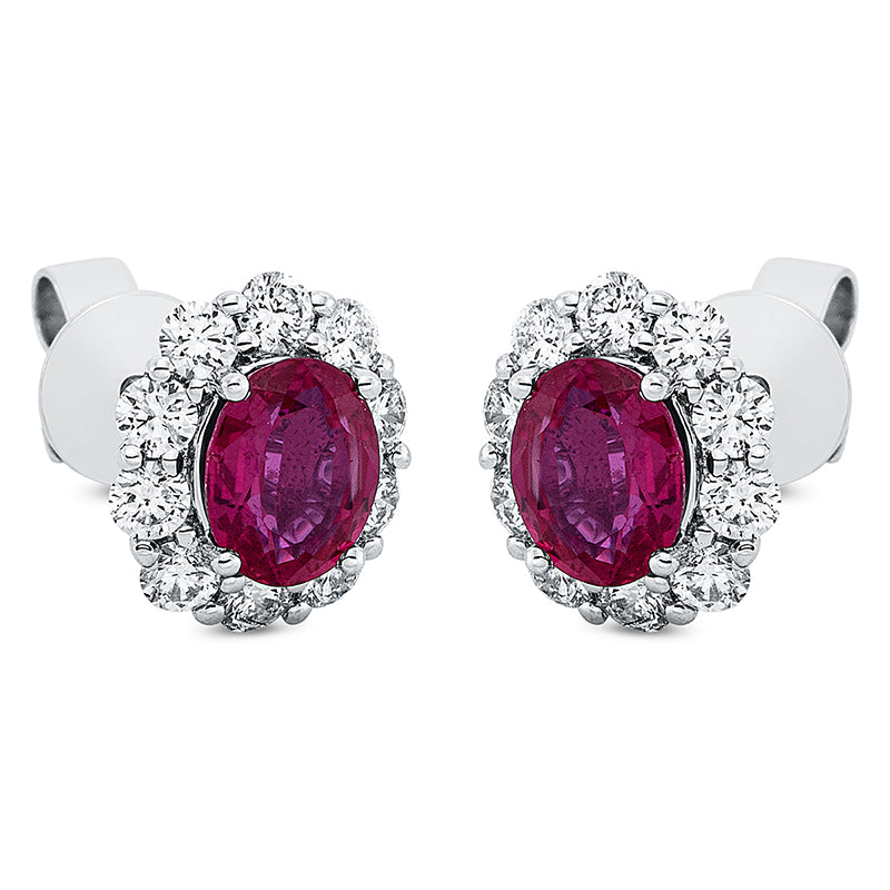 Ohrschmuck mit Rubin  aus 750/-18 Karat Weißgold mit 20 Diamanten 0