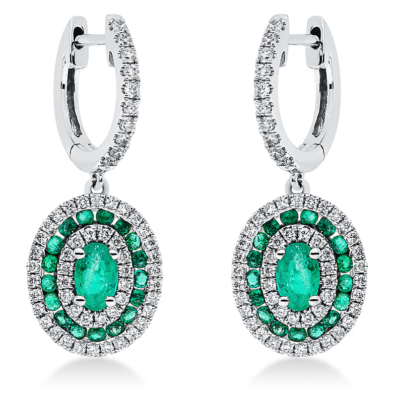 Ohrschmuck mit Smaragd  aus 750/-18 Karat Weißgold mit 112 Diamanten 0