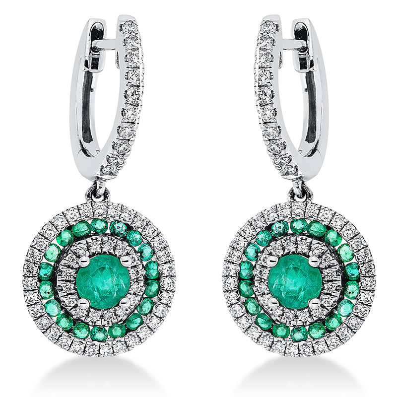 Ohrschmuck mit Smaragd  aus 750/-18 Karat Weißgold mit 114 Diamanten 0