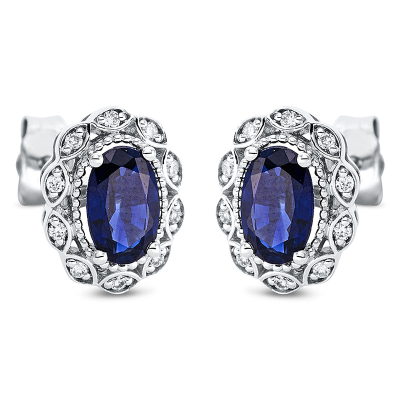 Ohrstecker mit Saphir  aus 750/-18 Karat Weißgold mit 20 Diamanten 0
