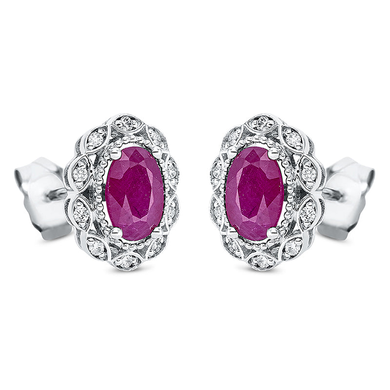 Ohrstecker mit Rubin  aus 750/-18 Karat Weißgold mit 20 Diamanten 0