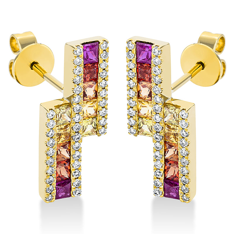 Creolen mit Saphir  aus 750/-18 Karat Gelbgold mit 72 Diamanten 0