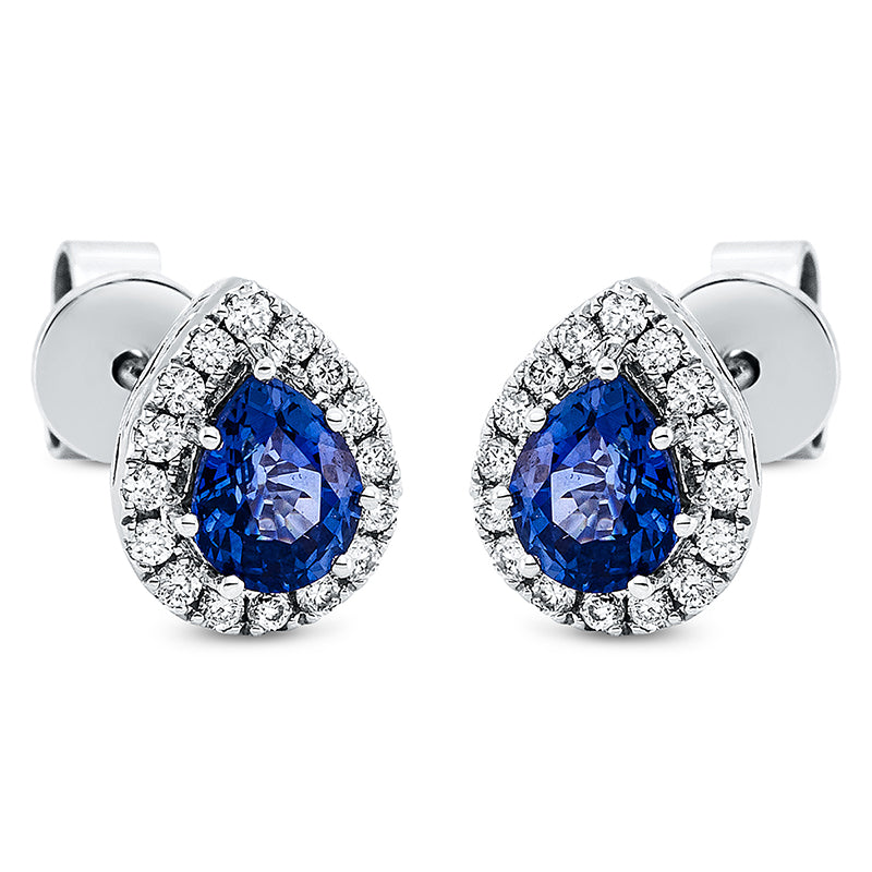 Ohrstecker mit Saphir  aus 585/-14 Karat Weißgold mit 32 Diamanten 0