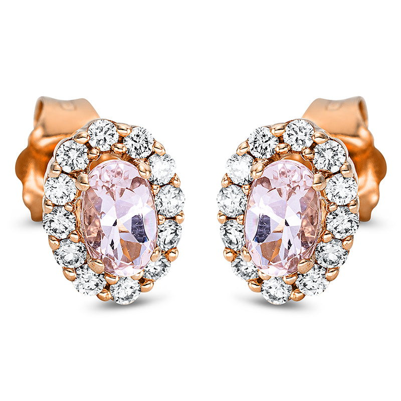 Ohrstecker mit Morganit  aus 750/-18 Karat Rotgold mit 24 Diamanten 0