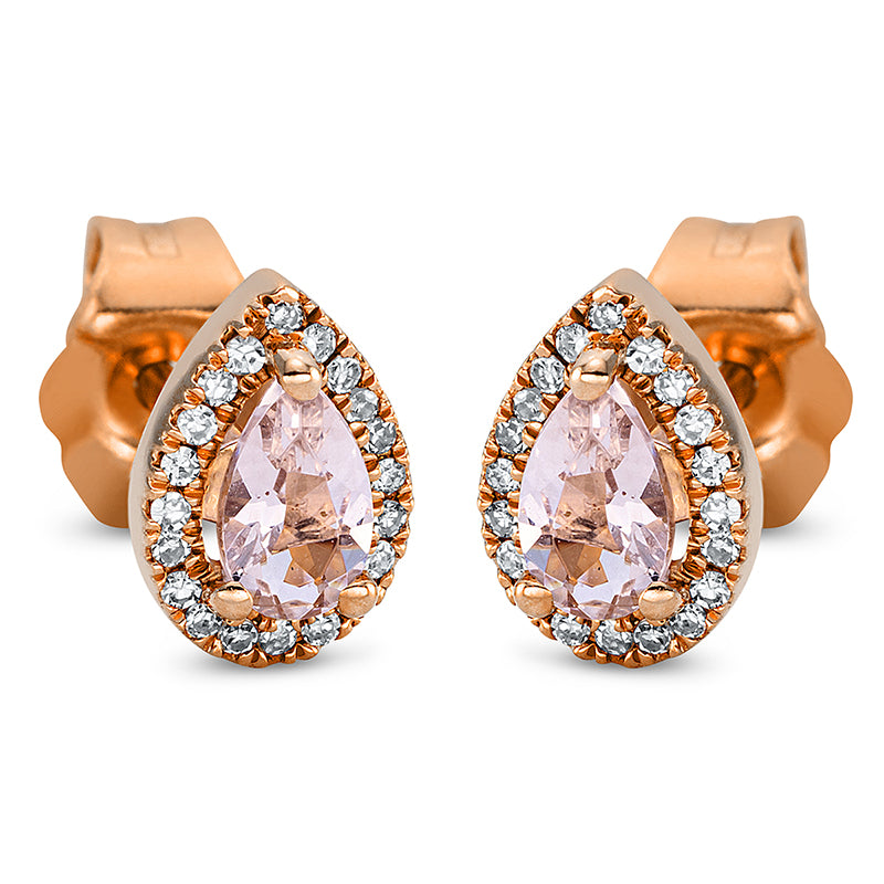 Ohrstecker mit Morganit  aus 750/-18 Karat Rotgold mit 40 Diamanten 0