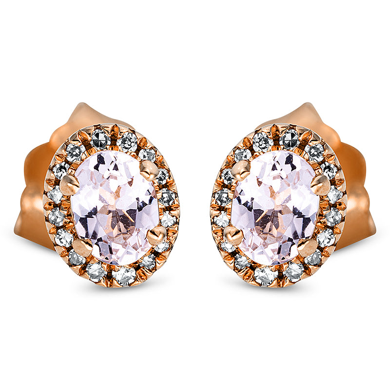 Ohrstecker mit Morganit  aus 750/-18 Karat Rotgold mit 32 Diamanten 0