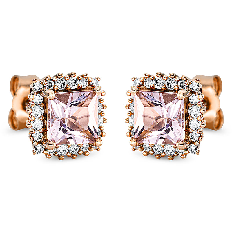 Ohrstecker mit Morganit  aus 750/-18 Karat Rotgold mit 40 Diamanten 0