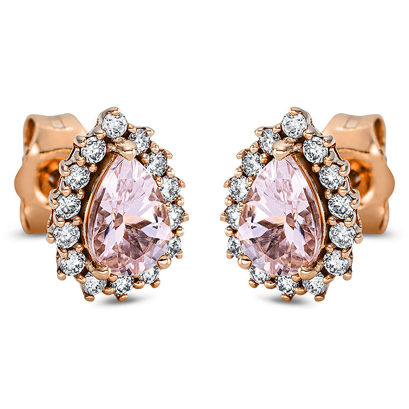 Ohrstecker mit Morganit  aus 750/-18 Karat Rotgold mit 28 Diamanten 0