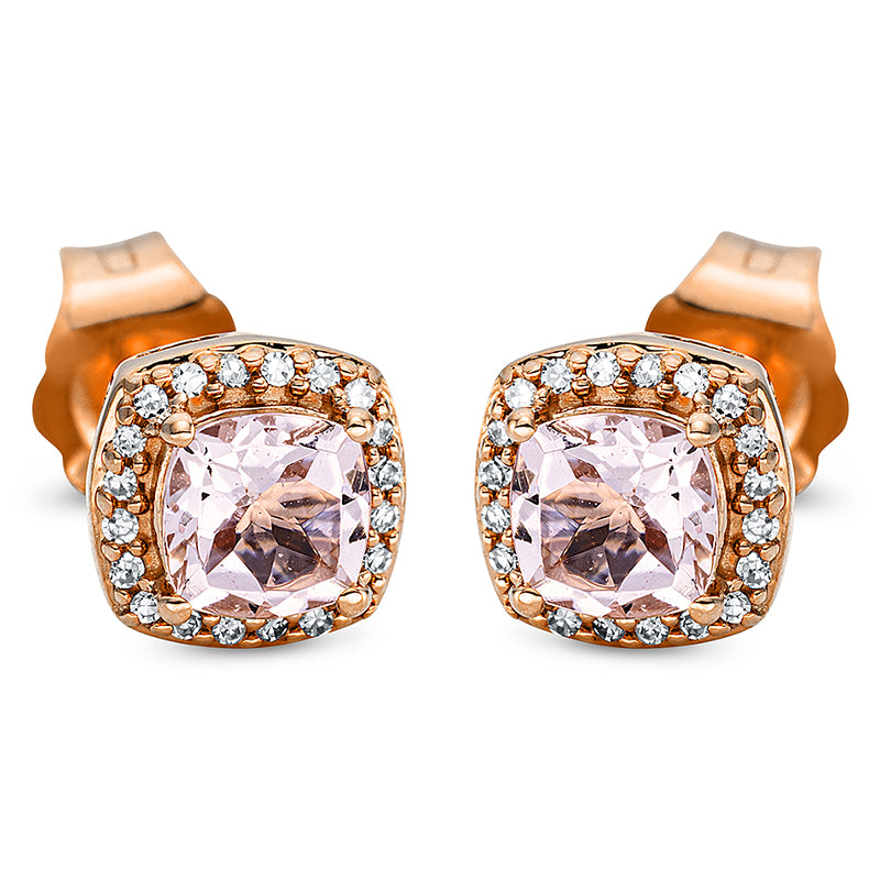 Ohrstecker mit Morganit  aus 750/-18 Karat Rotgold mit 40 Diamanten 0