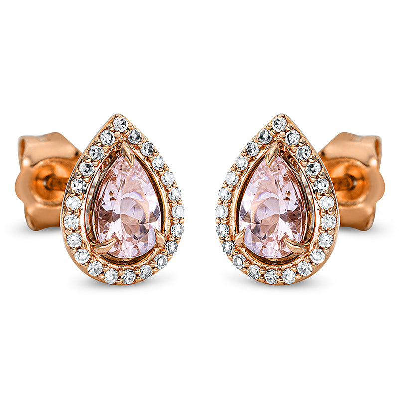 Ohrstecker mit Morganit  aus 750/-18 Karat Rotgold mit 44 Diamanten 0