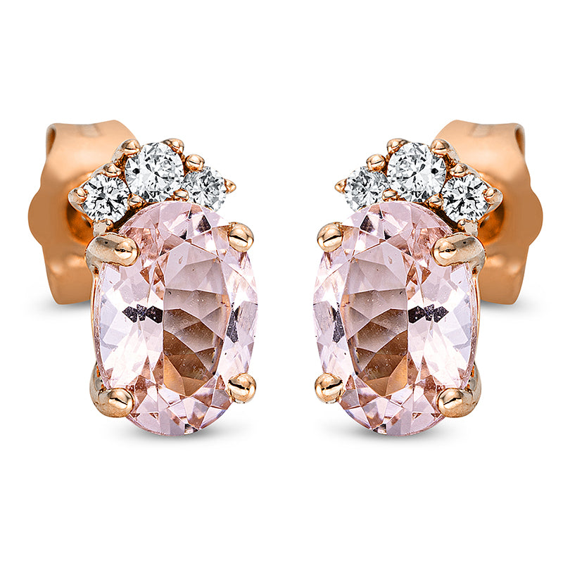 Ohrstecker mit Morganit  aus 750/-18 Karat Rotgold mit 6 Diamanten 0