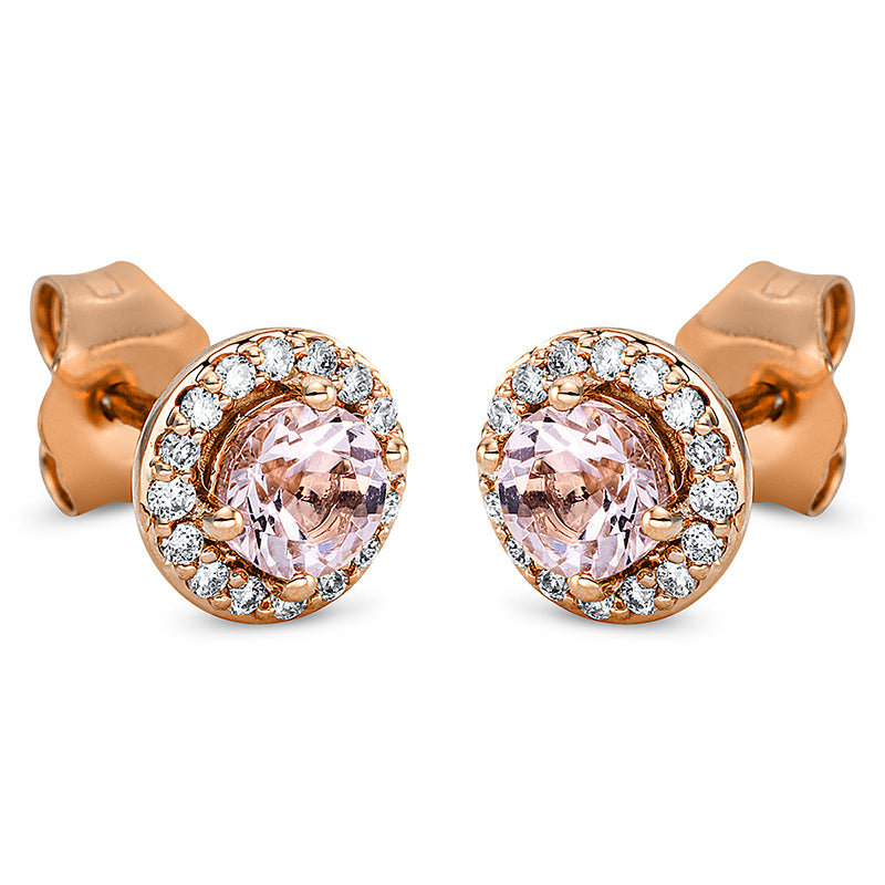 Ohrstecker mit Morganit  aus 750/-18 Karat Rotgold mit 32 Diamanten 0
