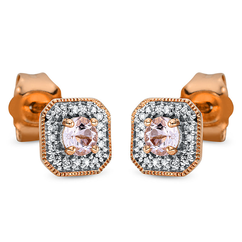 Ohrstecker mit Morganit  aus 750/-18 Karat Rotgold mit 40 Diamanten 0