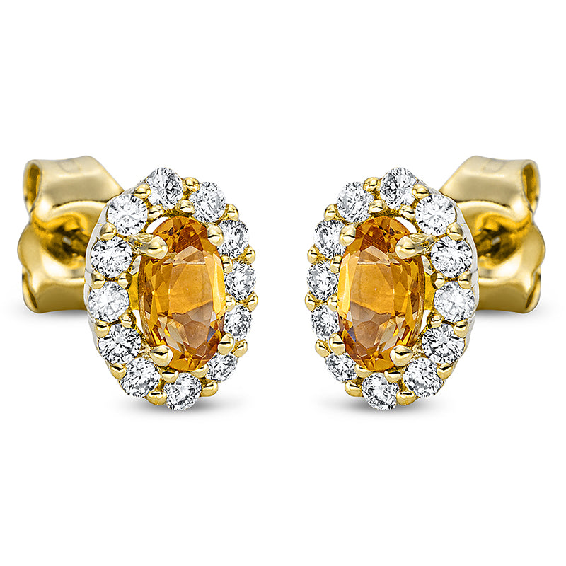 Ohrstecker mit Citrin  aus 750/-18 Karat Gelbgold mit 24 Diamanten 0
