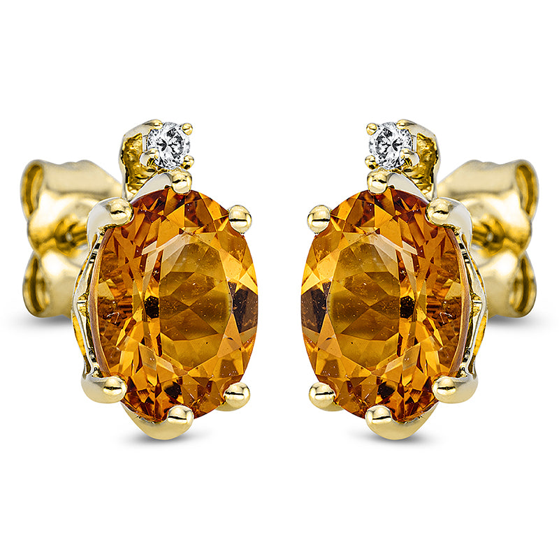 Ohrstecker mit Citrin  aus 750/-18 Karat Gelbgold mit 2 Diamanten 0